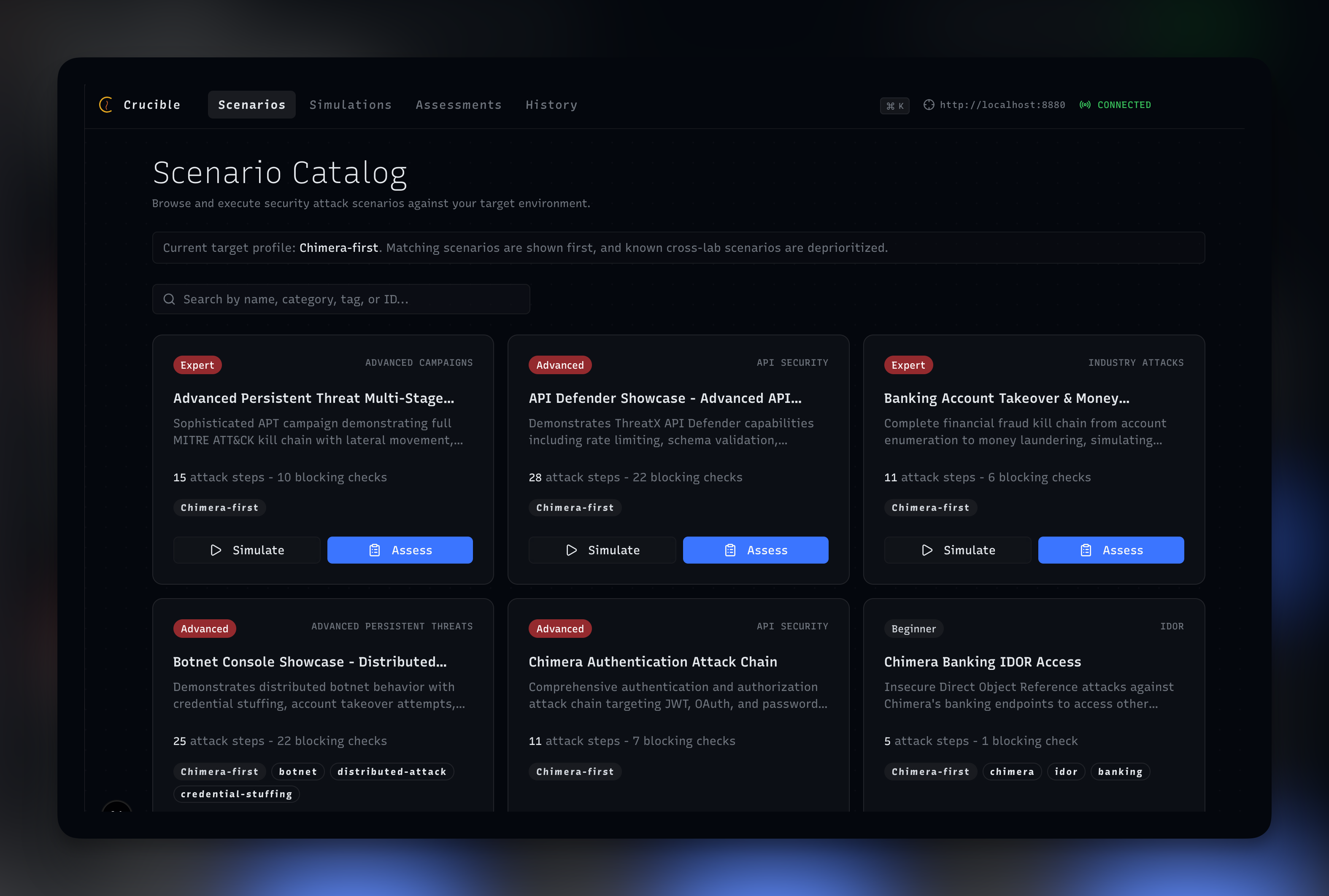 Crucible scenarios list view